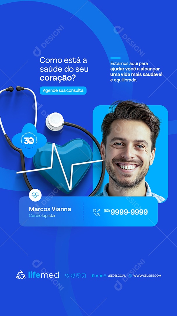 Story Clínica Médica Como Está a Saúde do Seu Coração Cardiologista Social Media PSD Editável