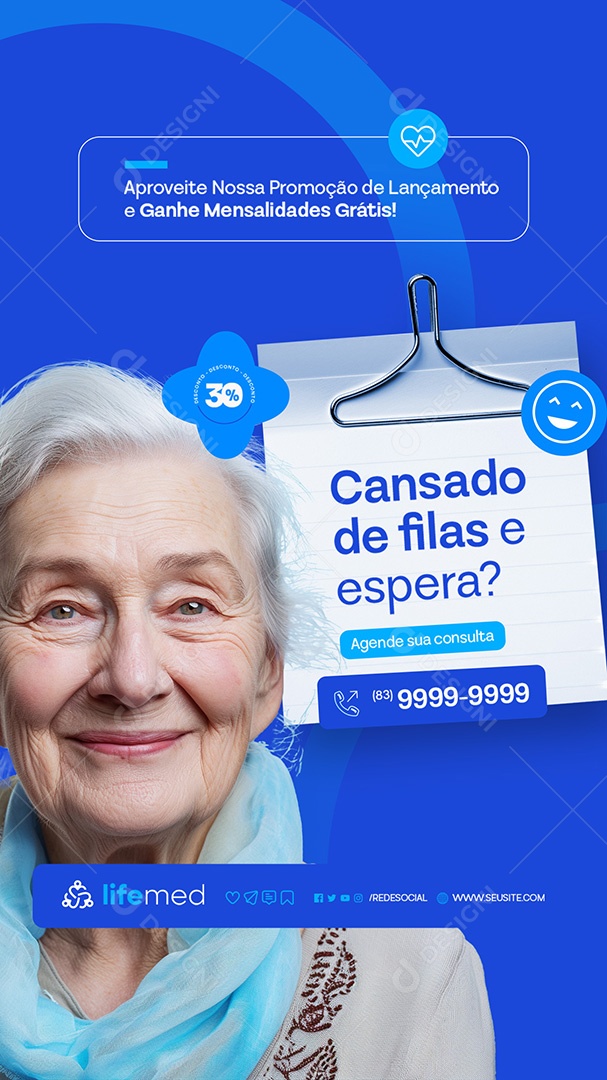 Story Clínica Médica Cansado de Filas e Espera Social Media PSD Editável