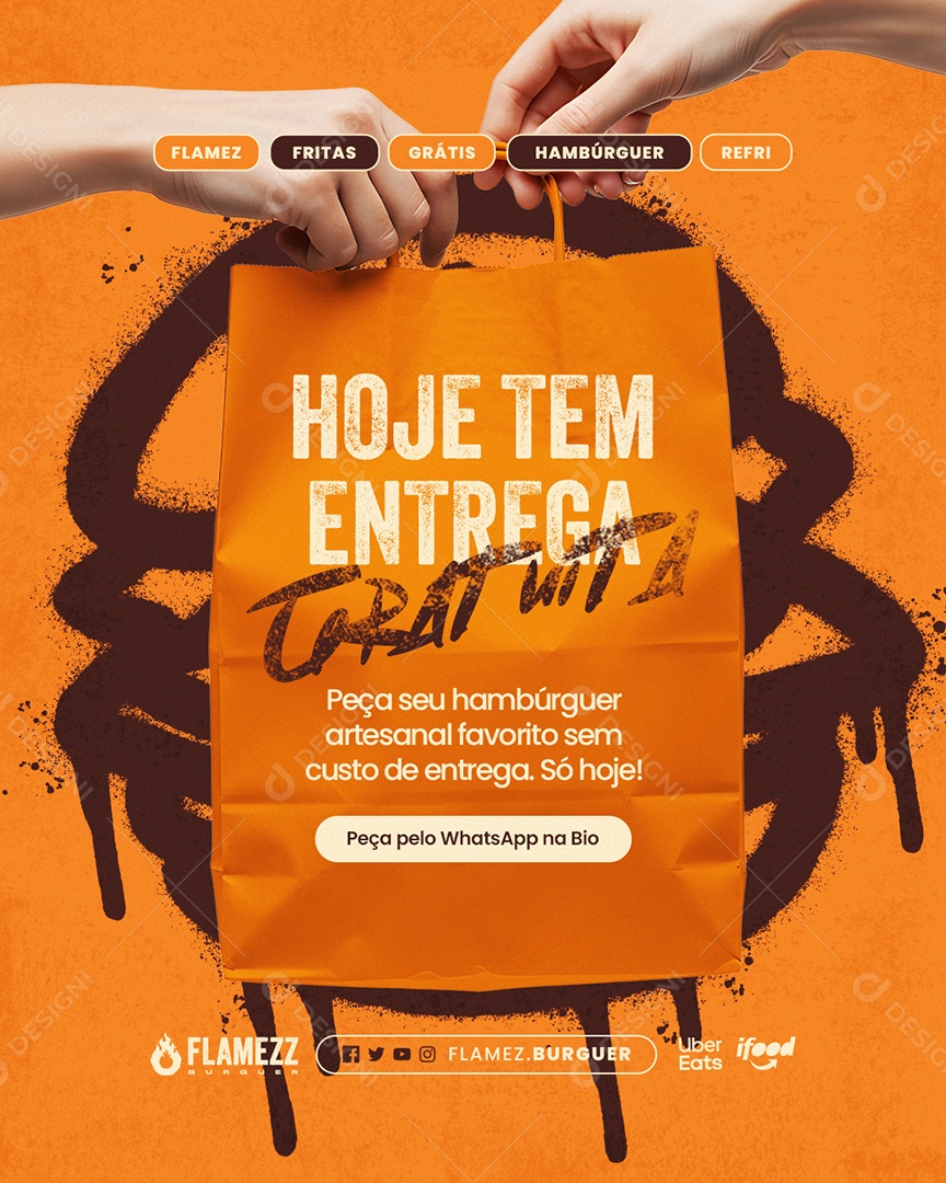 Hamburgueria Hoje Tem Entrega Gratuita Social Media PSD Editável