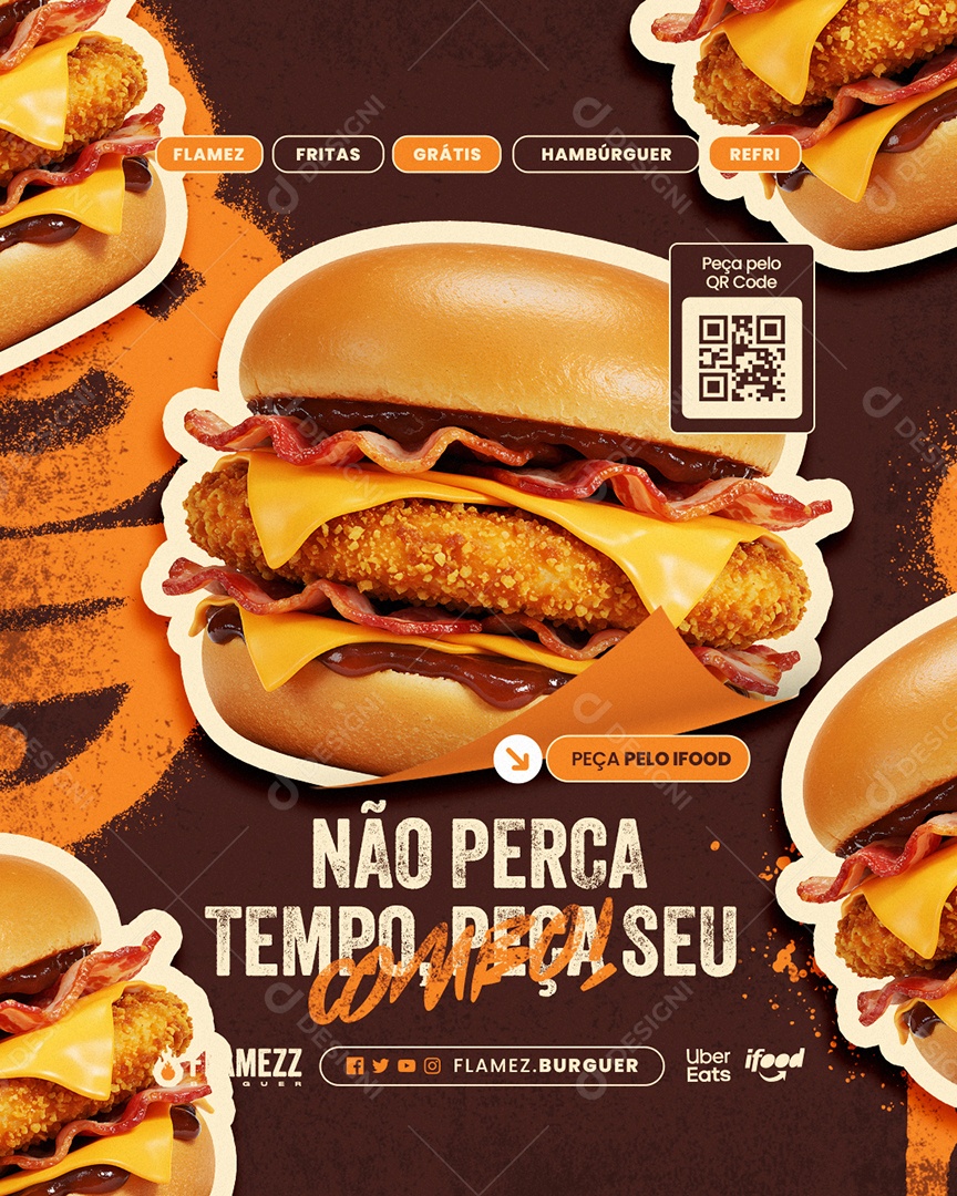 Hamburgueria Não Perca Tempo Peça seu Combo Social Media PSD Editável