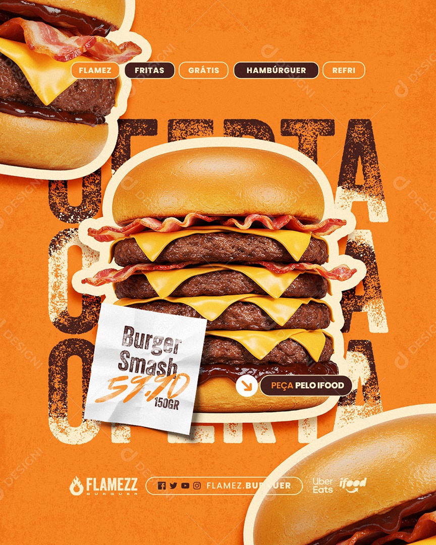 Hamburgueria Oferta Burguer Smash Social Media PSD Editável