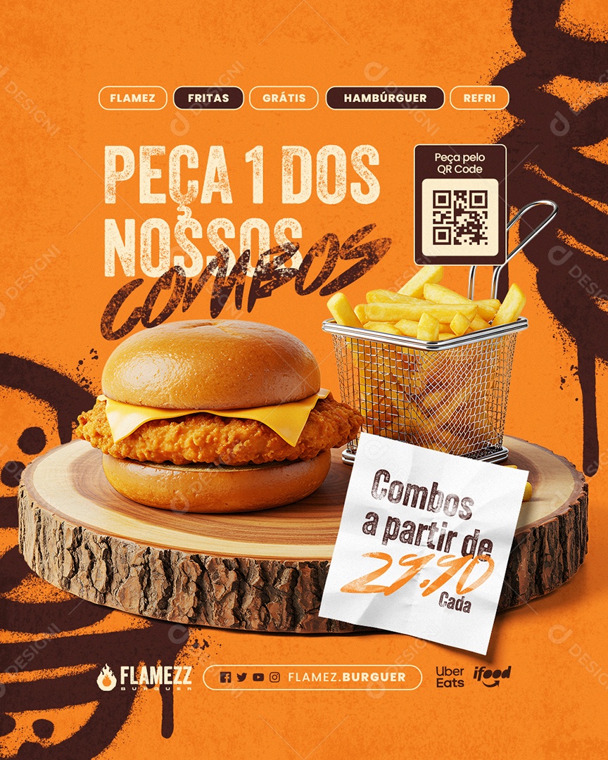 Hamburgueria Peça Um Dos Nossos Combos Social Media PSD Editável