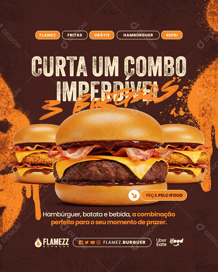 Hamburgueria Curta um Combo Imperdível Social Media PSD Editável