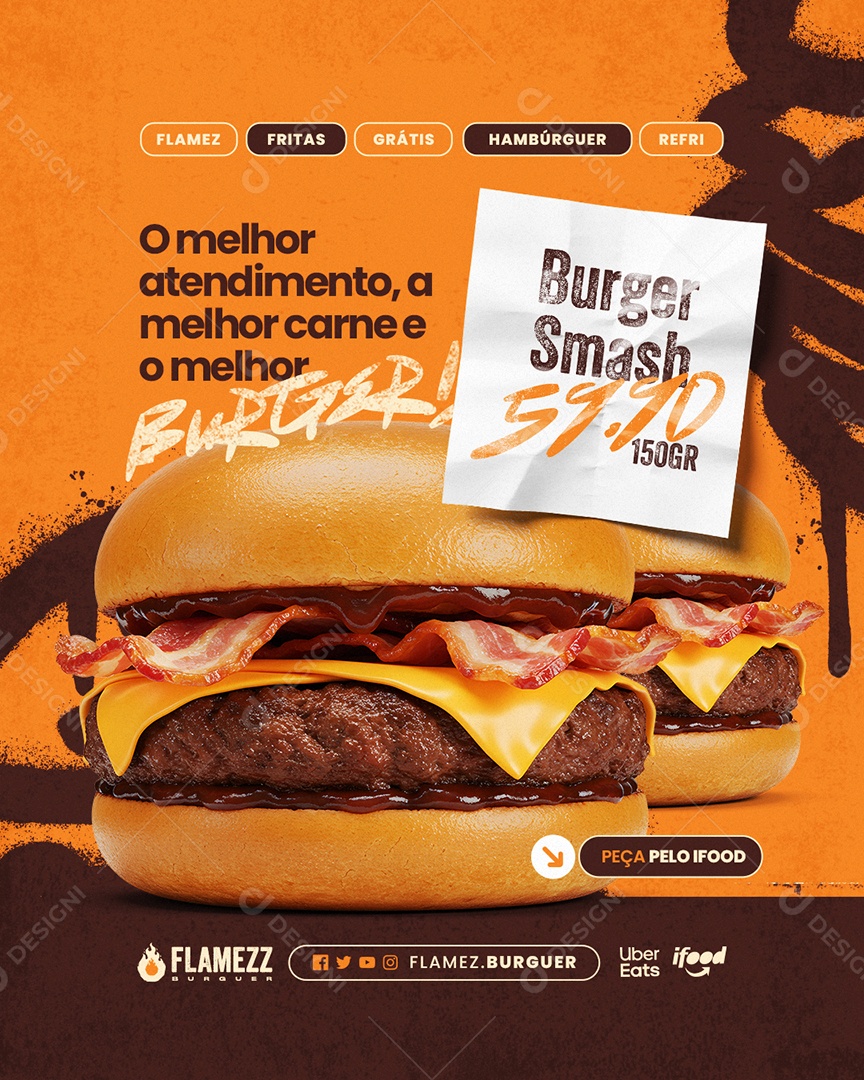 Hamburgueria Burguer Smash Social Media PSD Editável