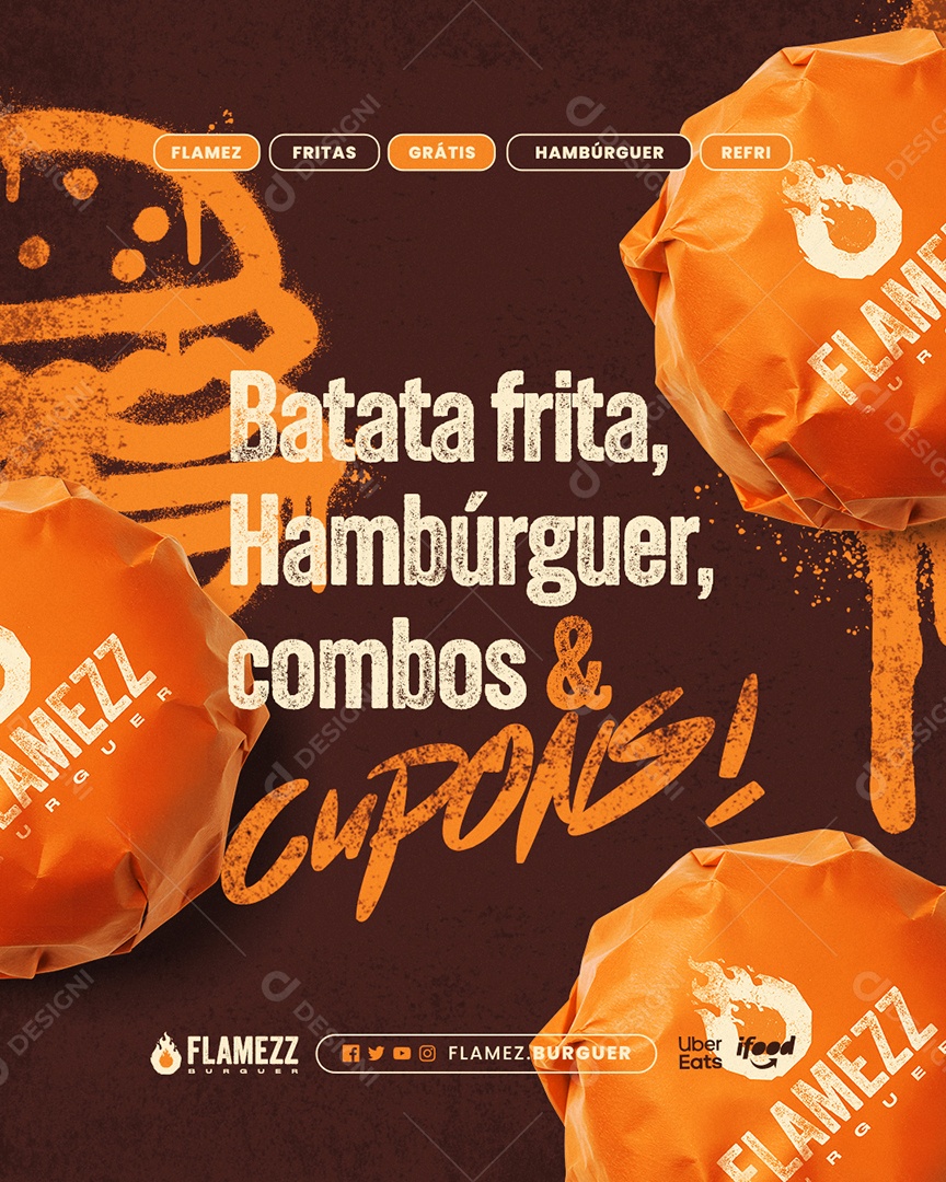Hamburgueria Batata Frita Hambúrguer Combos e Cupons Social Media PSD Editável