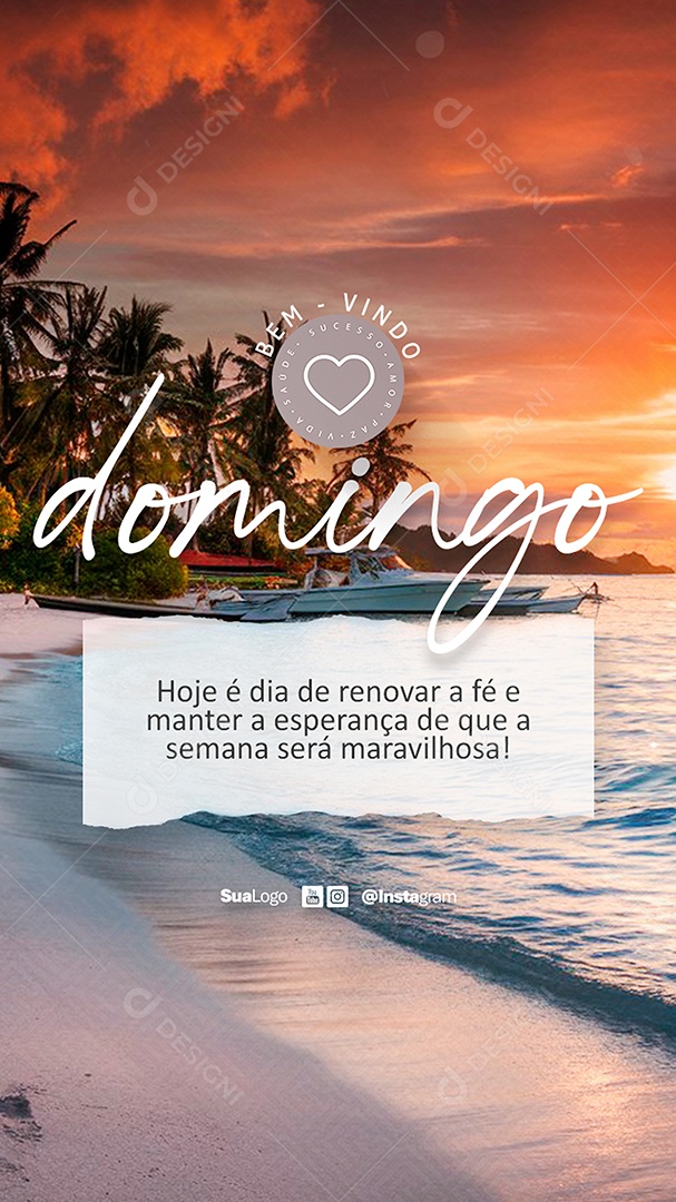 Story Bem Vindo Domingo Frase Motivacional Social Media PSD Editável