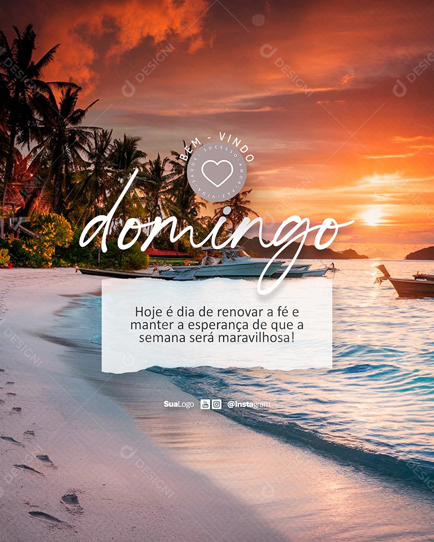 Flyer Bem Vindo Domingo Frase Motivacional Social Media PSD Editável
