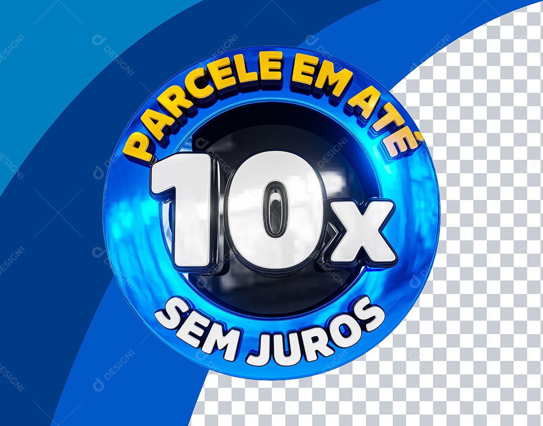 Selo 3D Parcela em Até 10x Sem Juros Azul para Composição PSD
