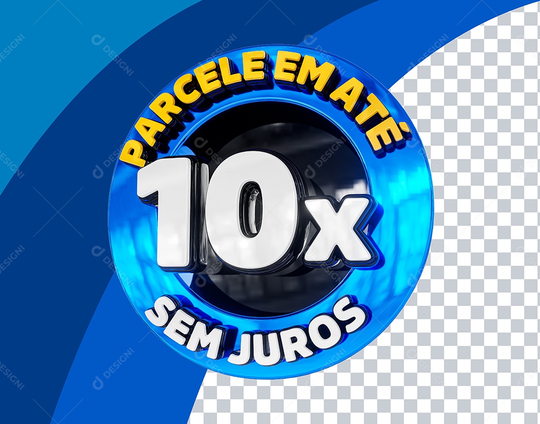 Selo 3D Parcela em Até 10x Sem Juros Azul para Composição PSD