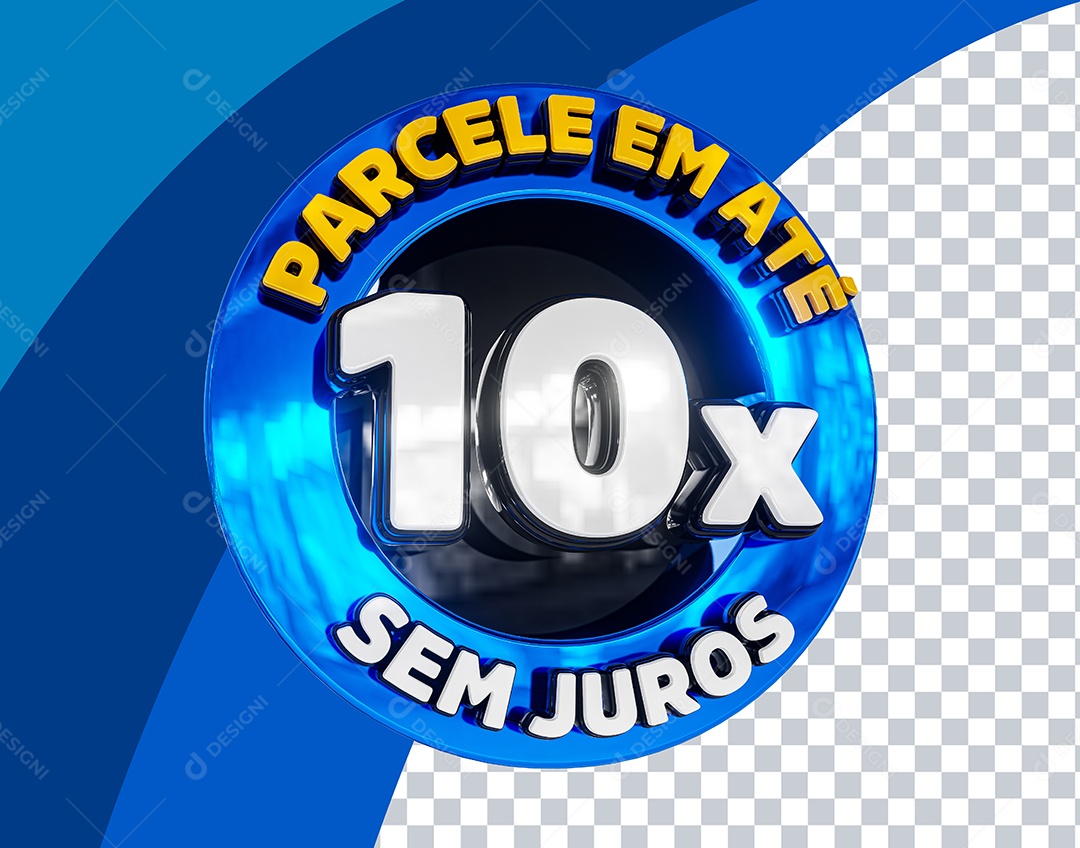 Selo 3D Parcela em Até 10x Sem Juros Azul para Composição PSD