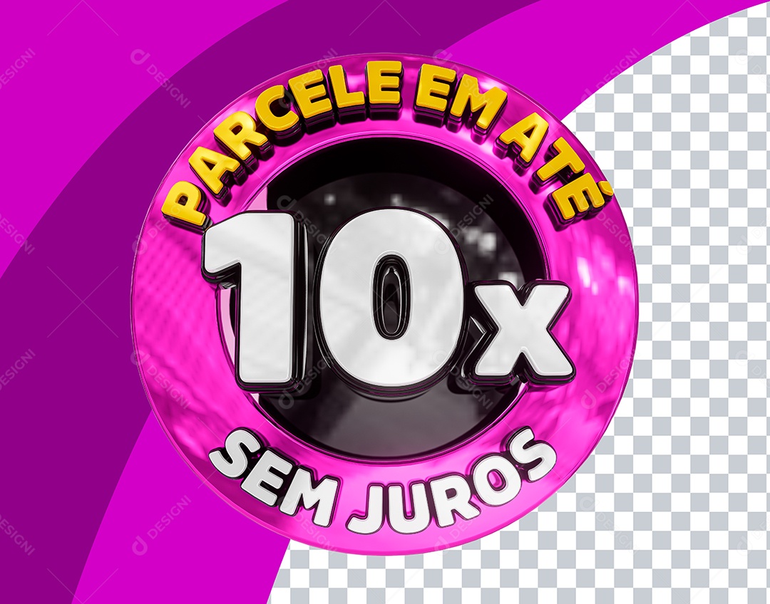 Selo 3D Parcela em Até 10x Sem Juros Rosa para Composição PSD