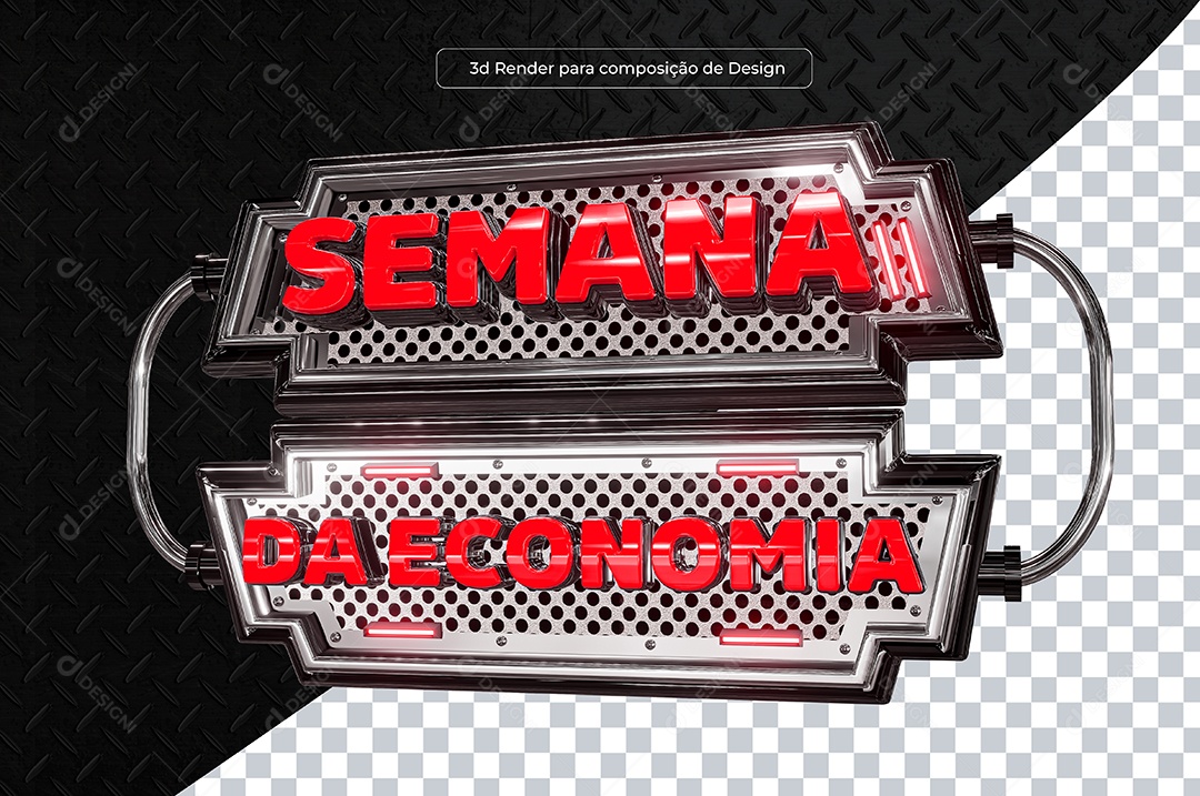 Selo 3D Semana da Economia Vermelho Para Composição PSD