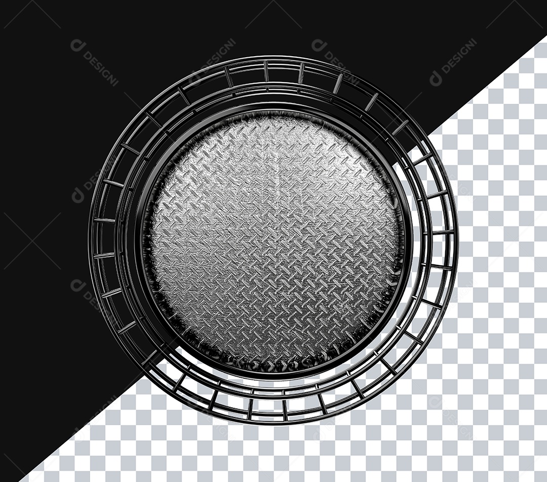 Elemento 3D Circulo de Metal com Luz e Grade Para Composição PSD