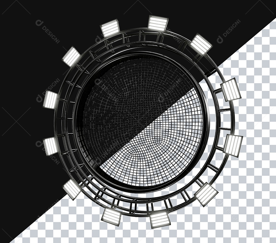 Elemento 3D Circulo de Metal com Luz e Grade Para Composição PSD