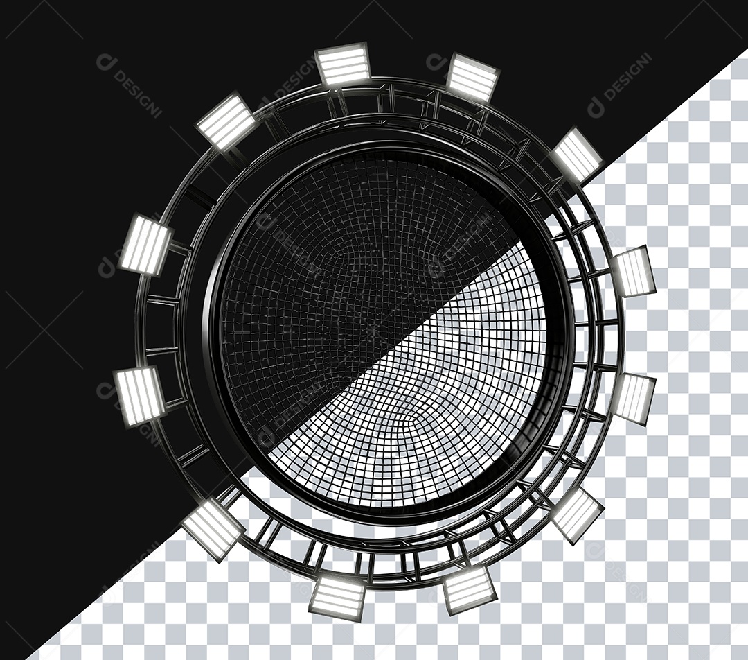 Elemento 3D Circulo de Metal com Luz e Grade Para Composição PSD