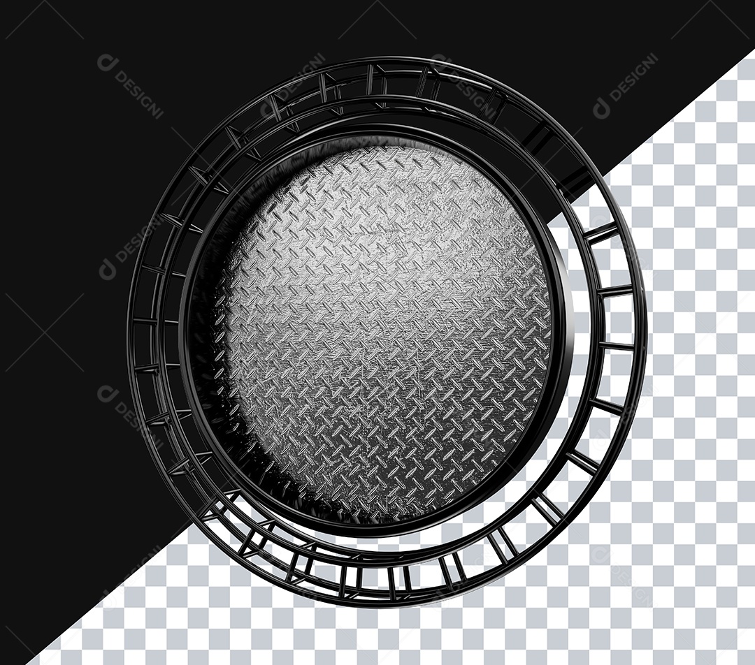 Elemento 3D Circulo de Metal com Luz e Grade Para Composição PSD