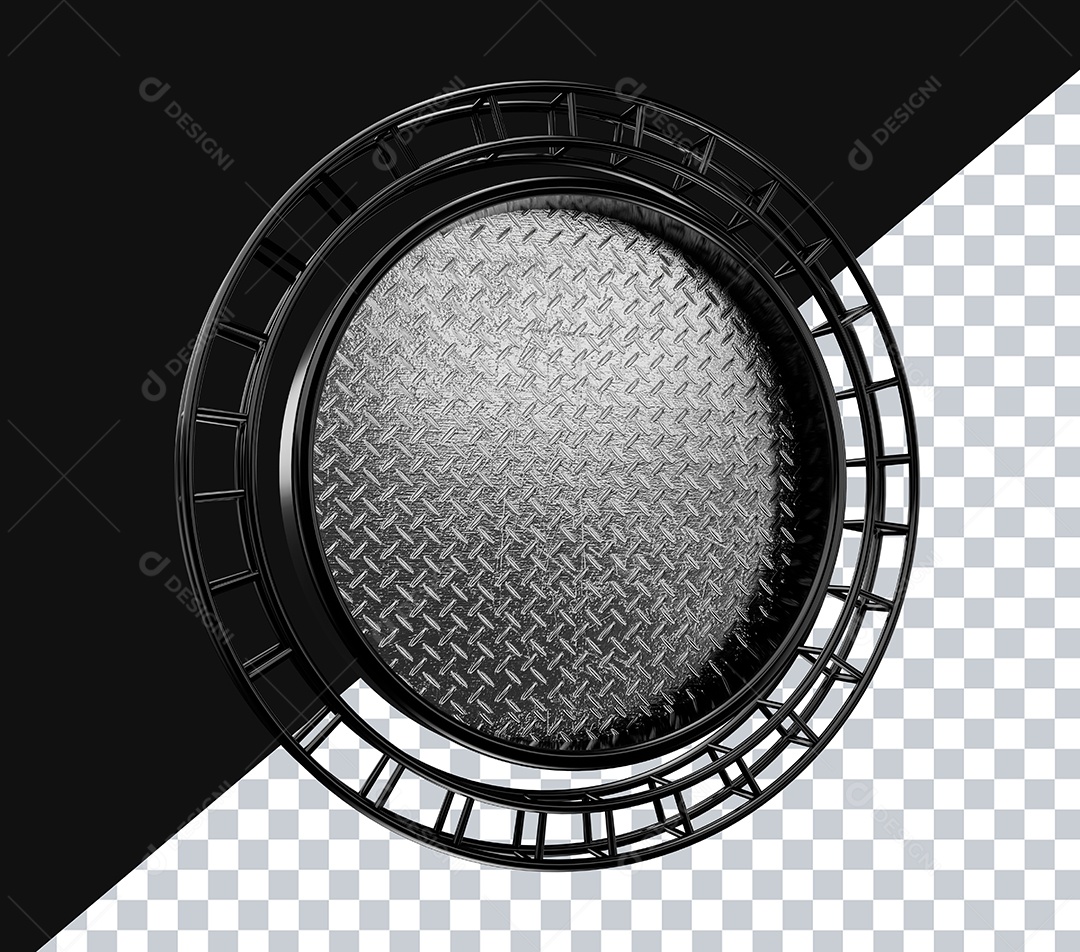 Elemento 3D Circulo de Metal com Grade Para Composição PSD