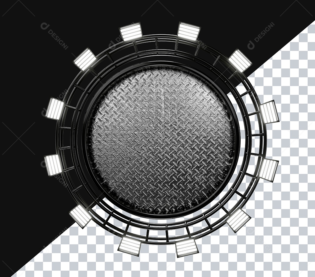 Elemento 3D Circulo de Metal com Luz e Grade Para Composição PSD