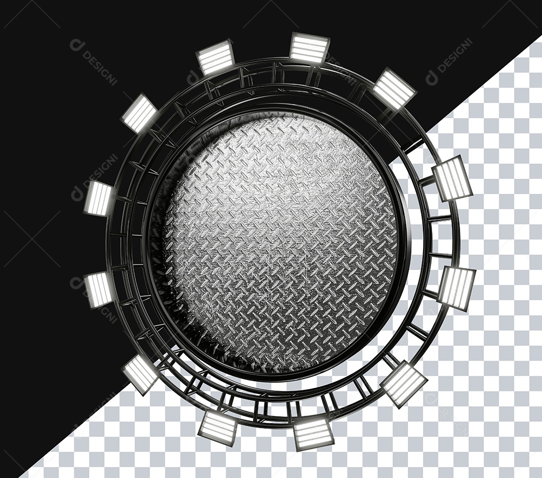 Elemento 3D Circulo de Metal com Luz e Grade Para Composição PSD