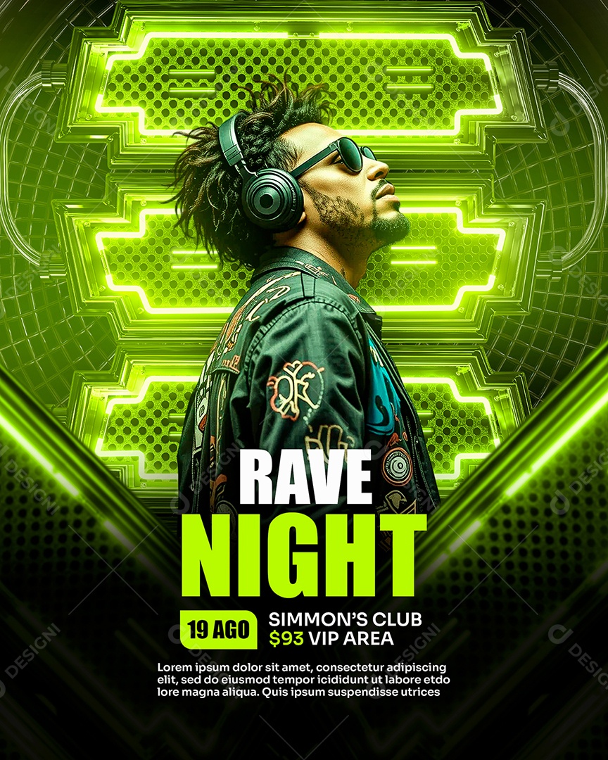 Feed Flyer Rave Night Social Media PSD Editável