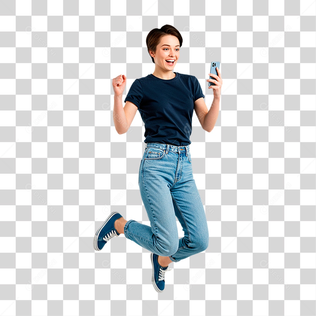 Mulher com Celular PNG Transparente