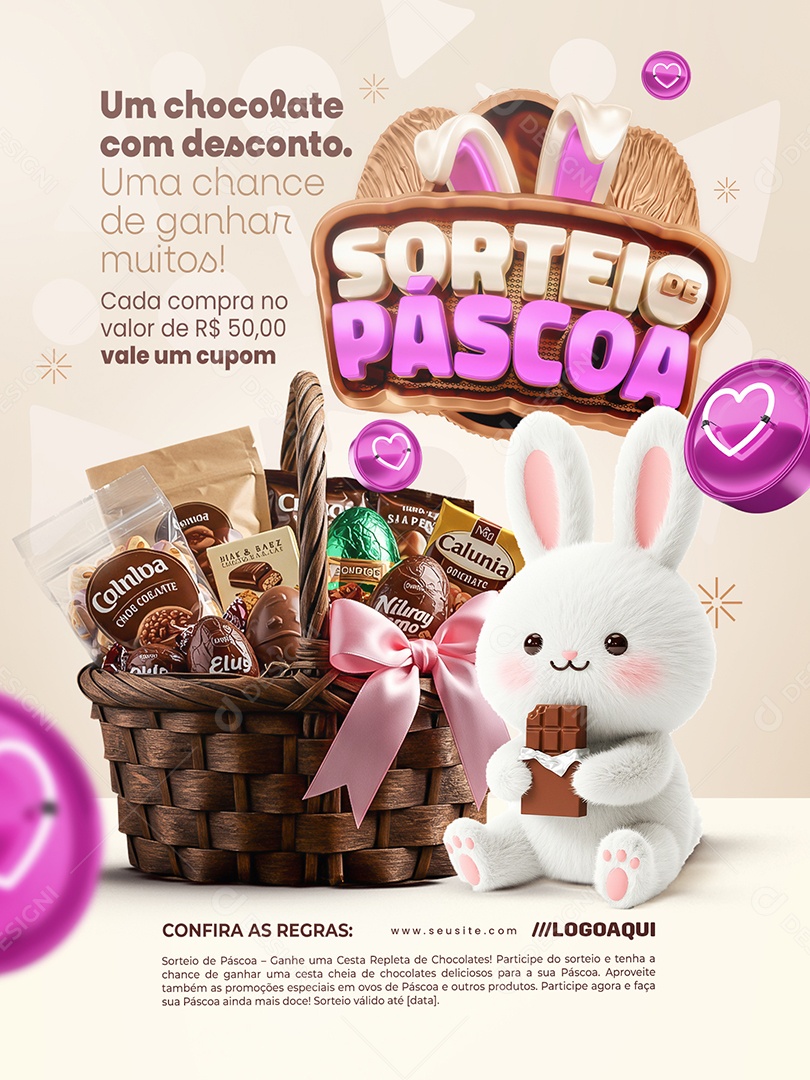 Sorteio de Páscoa Chocolateria Encarte Um Chocolate com Desconto Social Media PSD Editável
