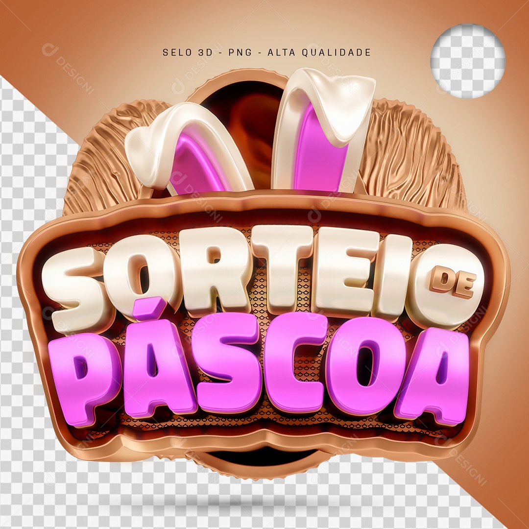 Sorteio de Páscoa Selo 3D Dourado e Rosa para Composição PSD