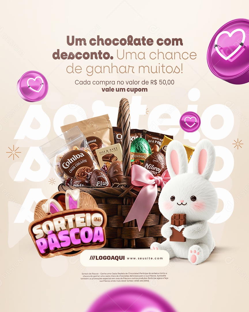 Sorteio de Páscoa Chocolateria Um Chocolate com Desconto Social Media PSD Editável