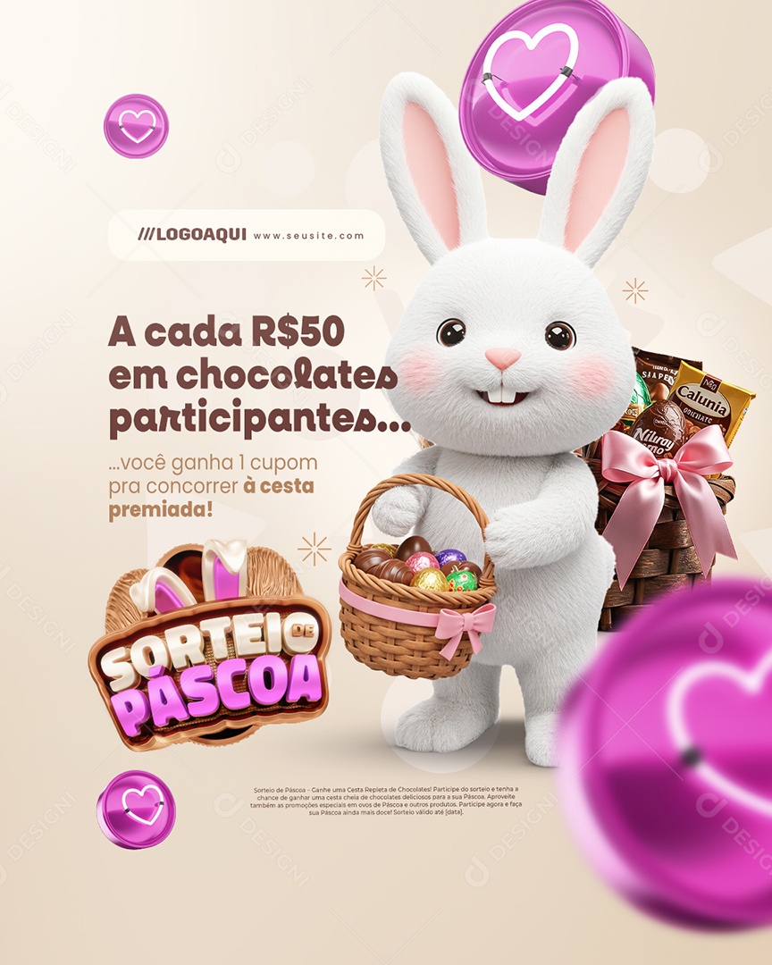 Sorteio de Páscoa Chocolateria Cesta Premiada Social Media PSD Editável