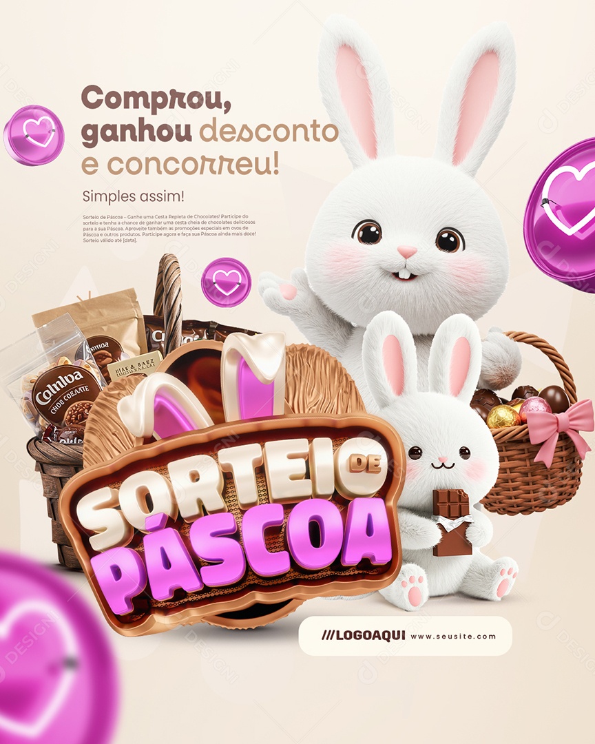 Sorteio de Páscoa Chocolateria Comprou Ganhou Social Media PSD Editável