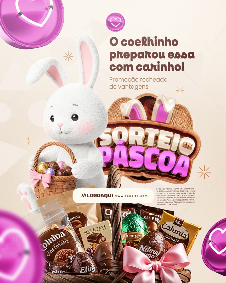 Sorteio de Páscoa Chocolateria Promoção Recheada Social Media PSD Editável