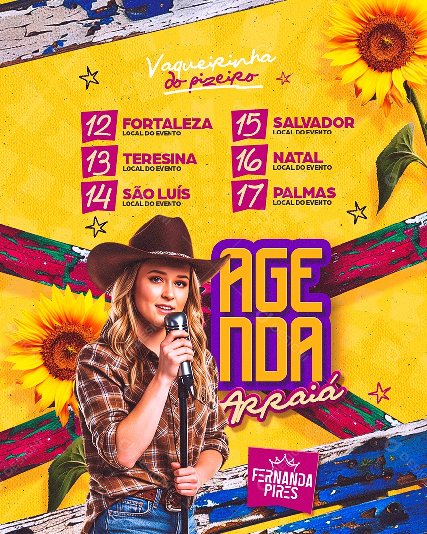 Flyer Agenda Arraiá Social Media PSD Editável