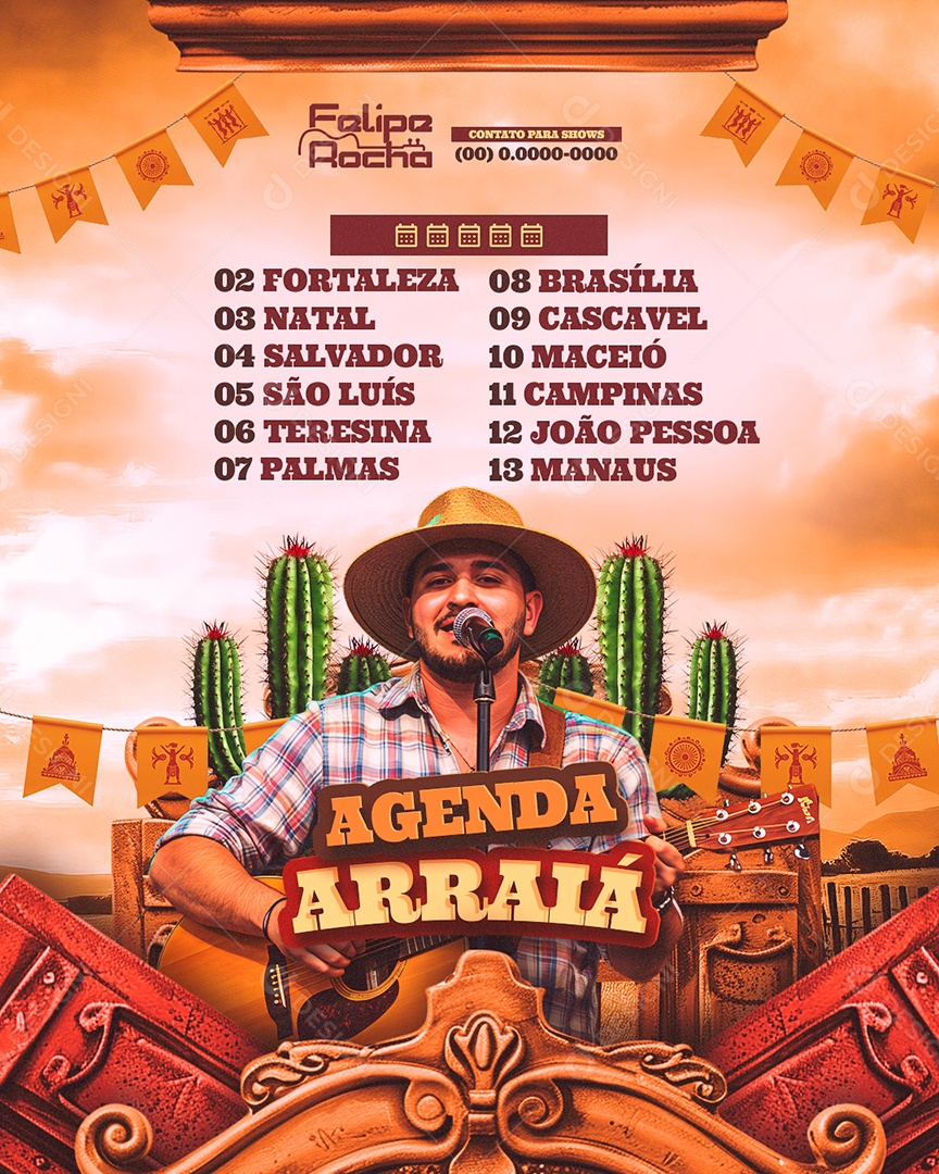 Flyer Agenda Arraiá Social Media PSD Editável