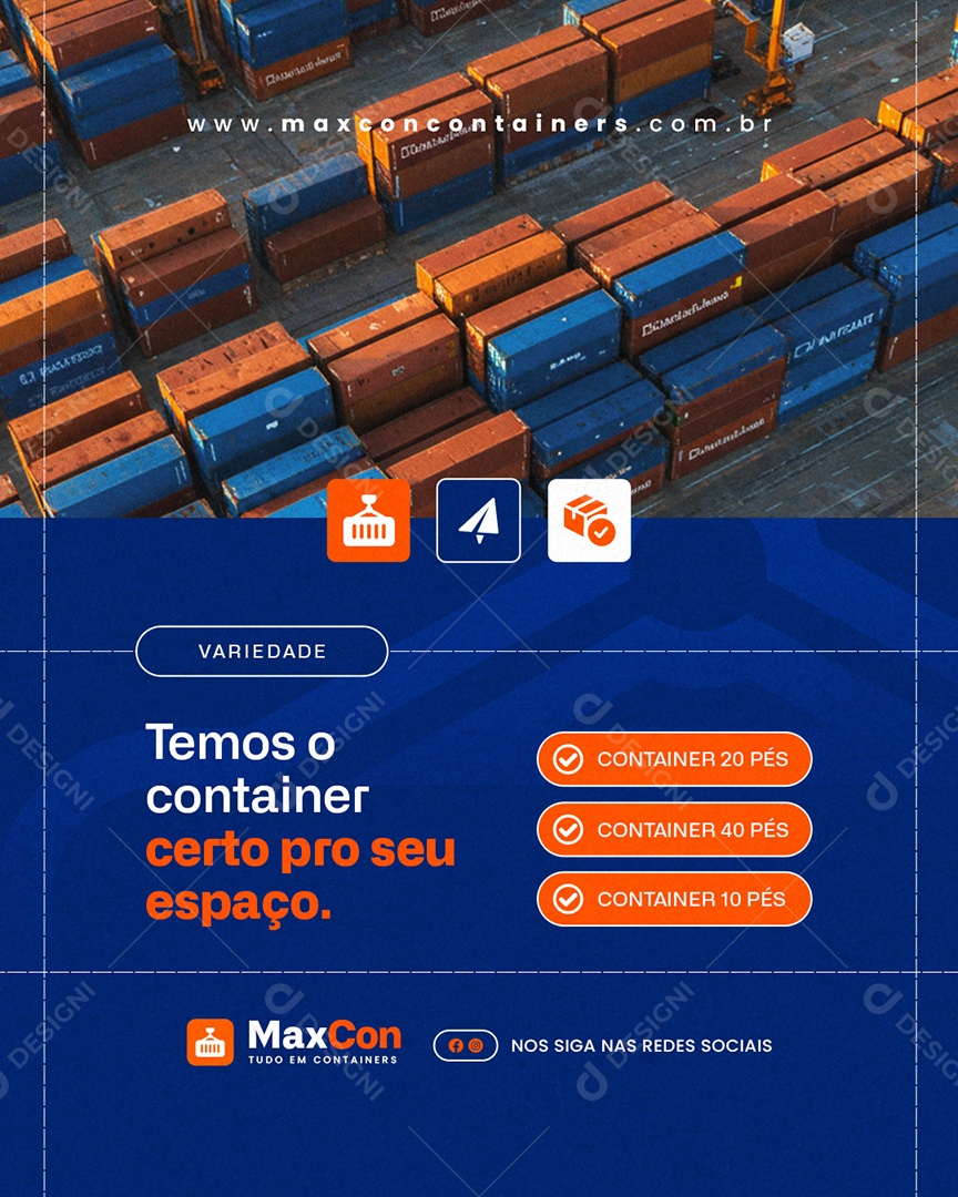 Containers Variedade Temos o Container Certo Pro Seu Espaço Social Media PSD Editável