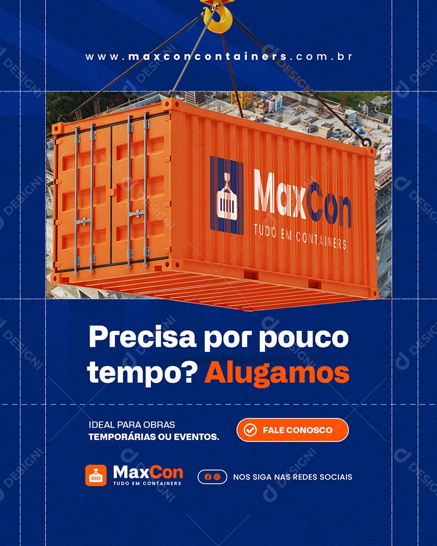 Containers Precisa por Pouco Tempo Alugamos Social Media PSD Editável