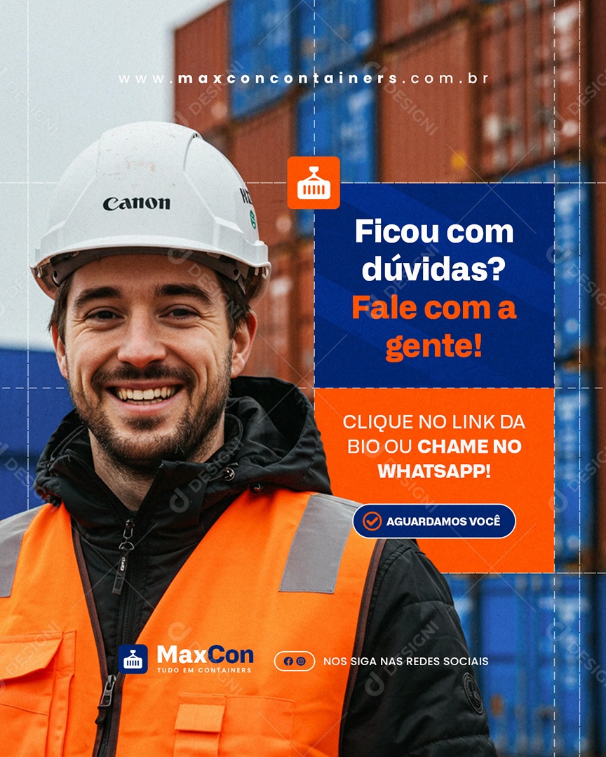 Containers Ficou com Dúvidas Fale com a Gente Social Media PSD Editável