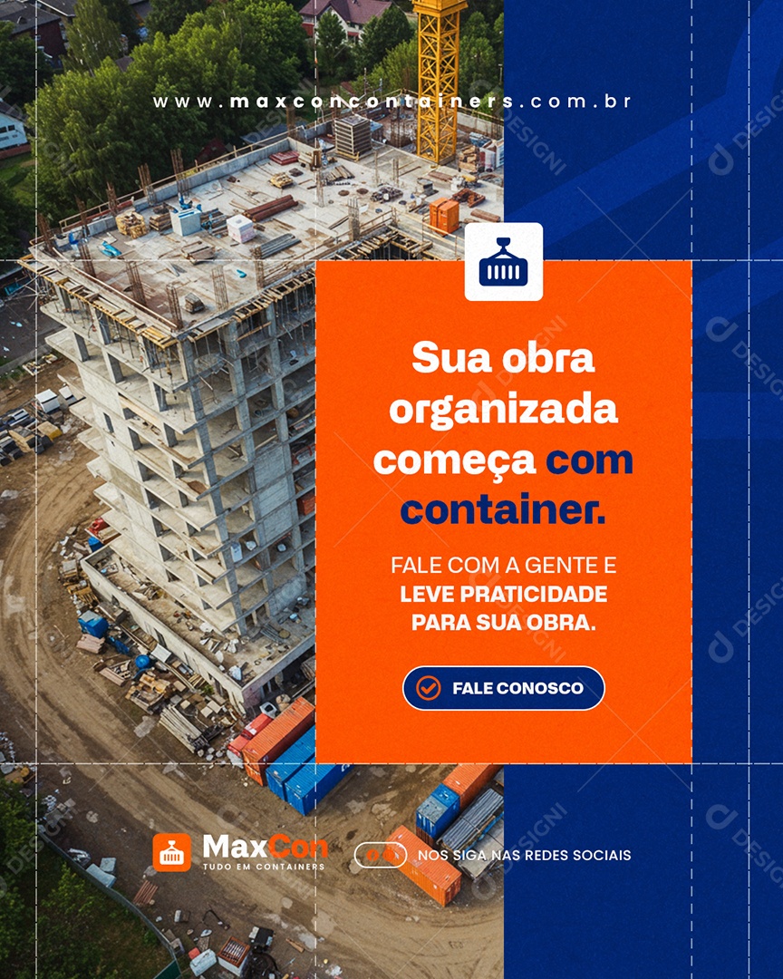 Containers Sua Obra Organizada Começa com Container Social Media PSD Editável