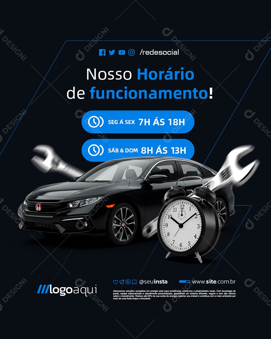 Oficina Nosso Horário de Funcionamento Social Media PSD Editável