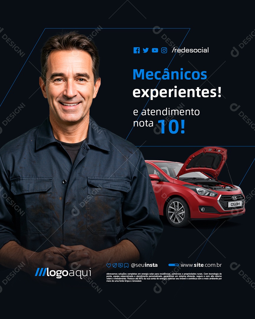 Oficina Mecânicos Experientes Social Media PSD Editável