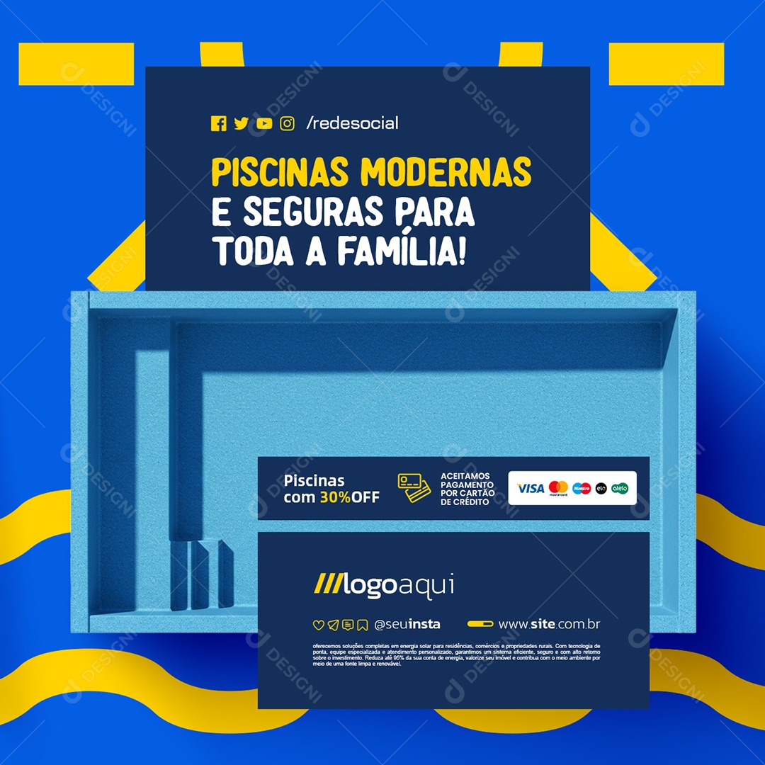 Piscinas Modernas e Seguras para Toda a Família Social Media PSD Editável