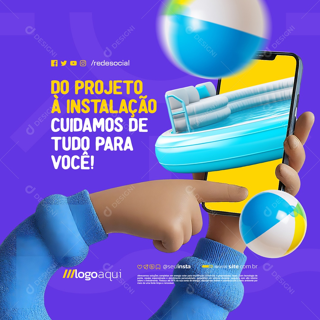 Piscina Do Projeto à Instalação Social Media PSD Editável