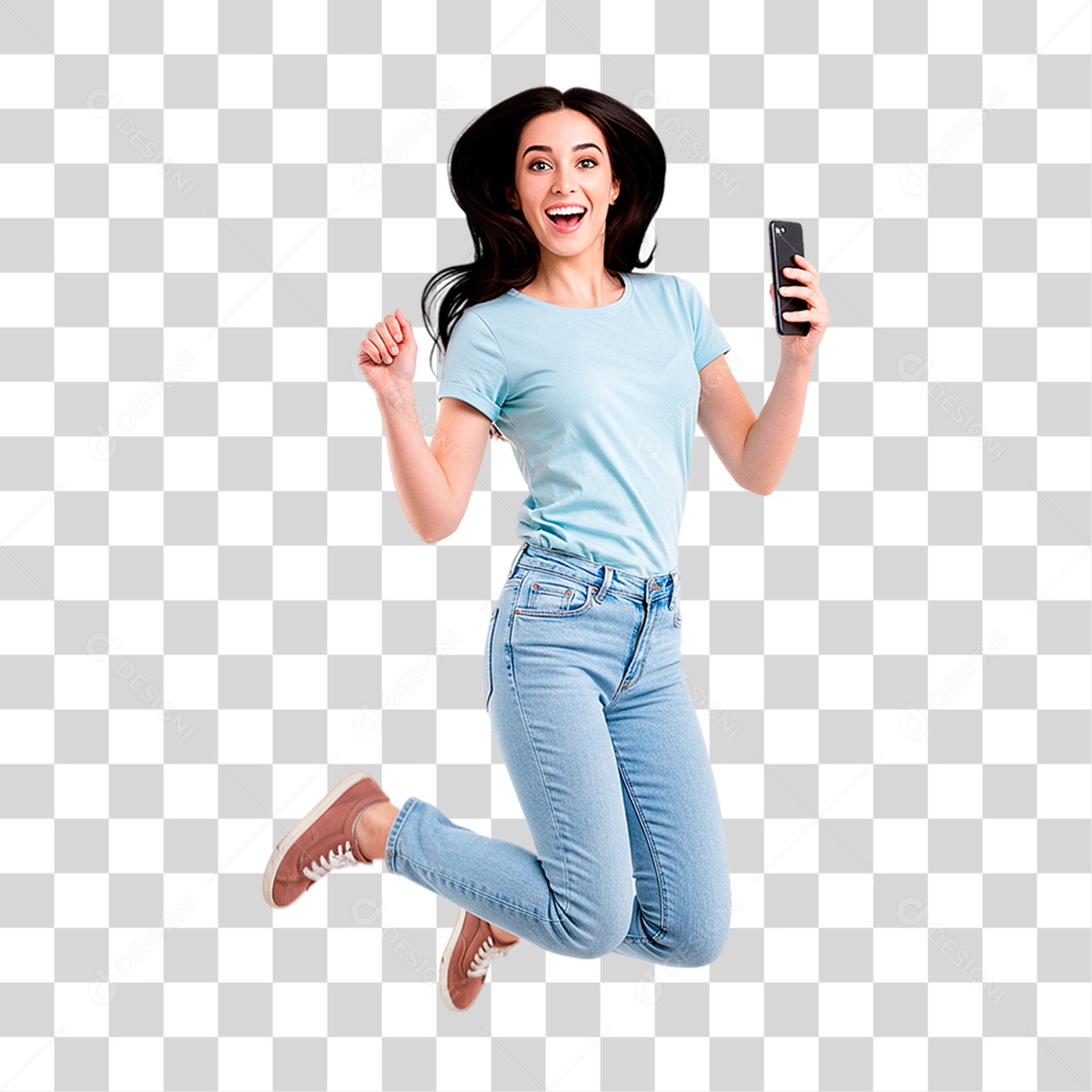 Mulher com Celular PNG Transparente