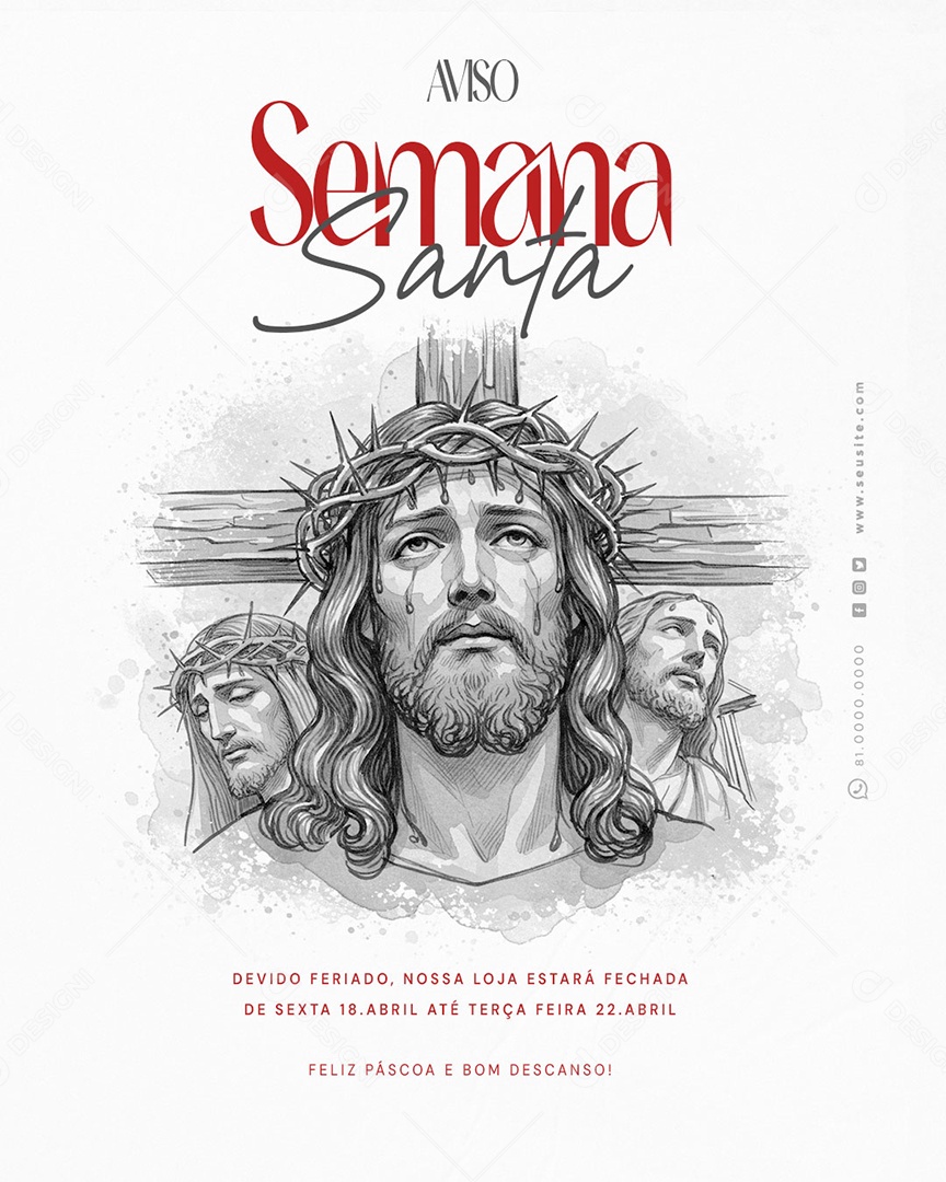 Semana Santa Horário de Funcionamento Social Media PSD Editável