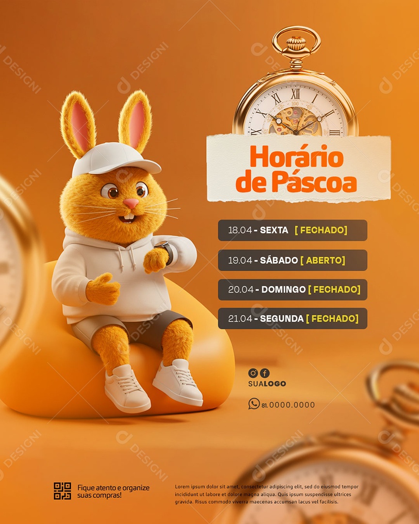 Aviso Horário de Páscoa Social Media PSD Editável
