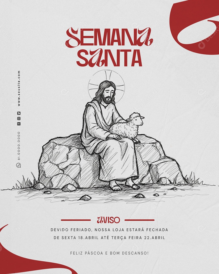 Semana Santa Horário de Funcionamento Social Media PSD Editável
