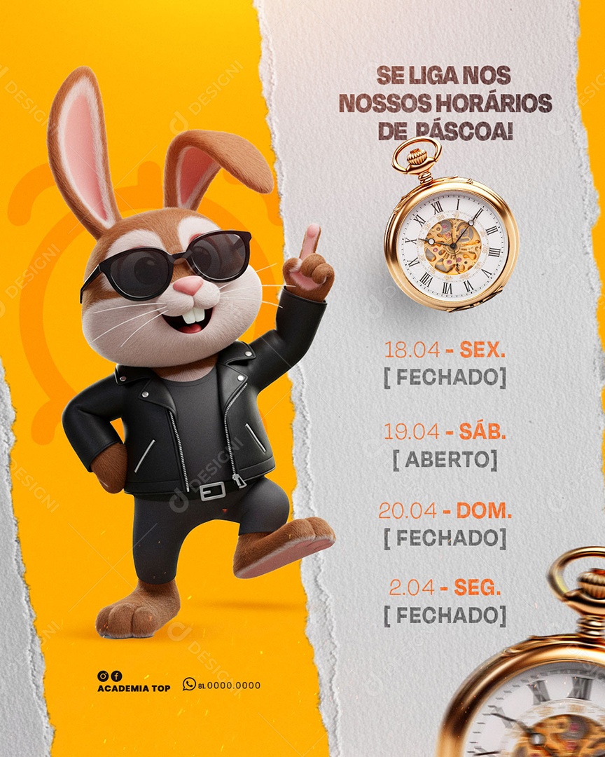 Aviso Horário de Páscoa Social Media PSD Editável