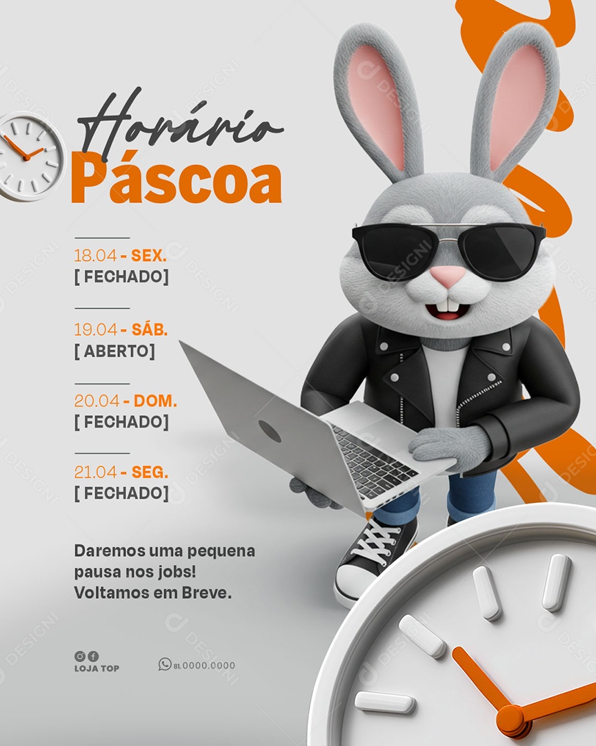 Aviso Horário de Páscoa Social Media PSD Editável