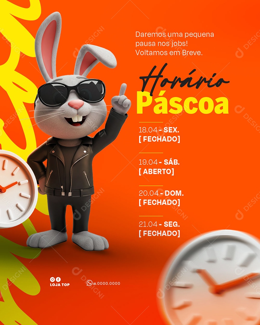 Aviso Horário de Páscoa Social Media PSD Editável