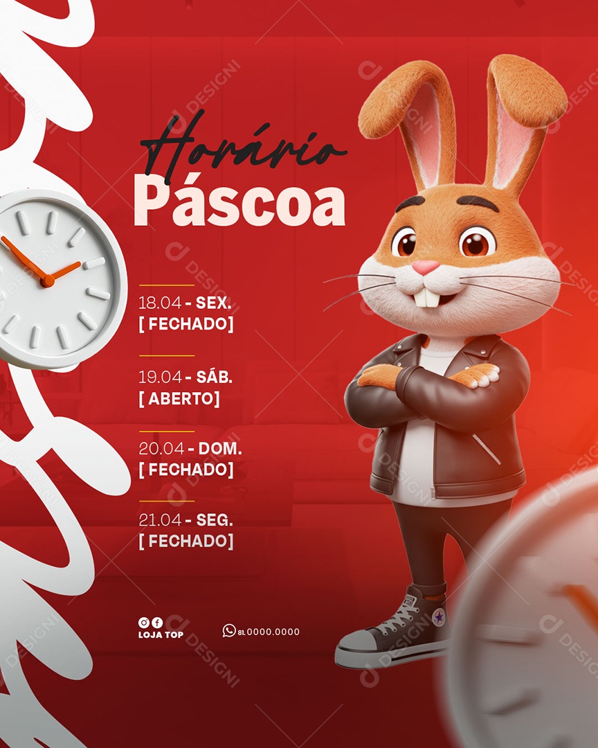 Aviso Horário de Páscoa Social Media PSD Editável