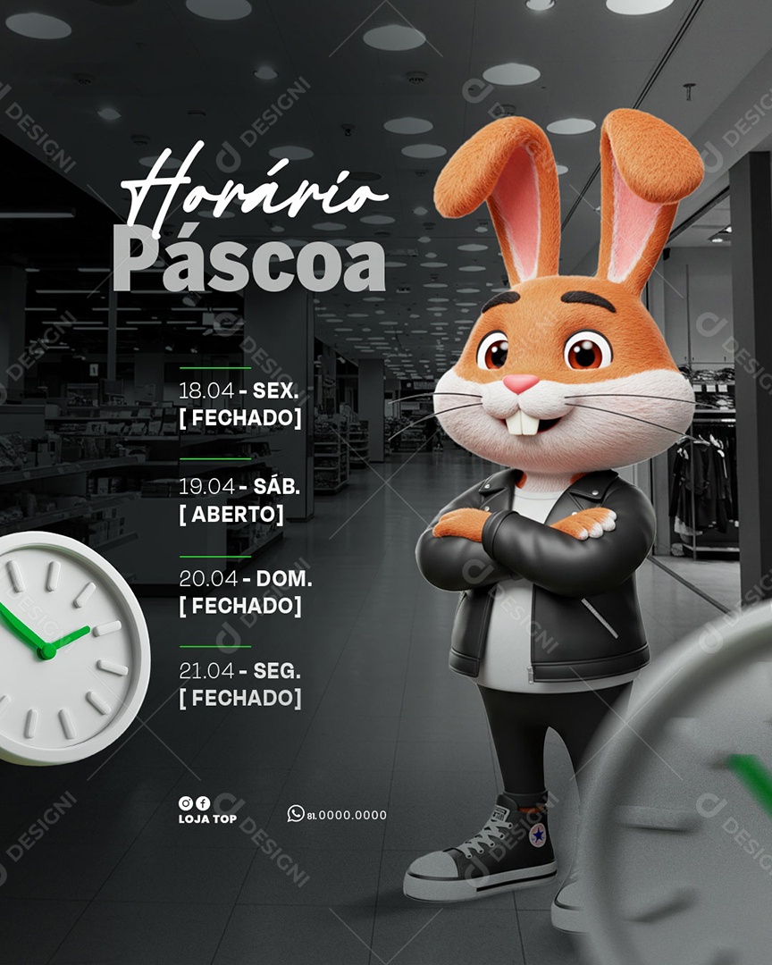 Aviso Horário de Páscoa Social Media PSD Editável